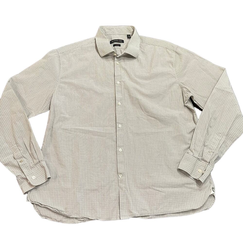 John Varvatos Mens plaid button down shirt, slim fit, 17.5, 36/37